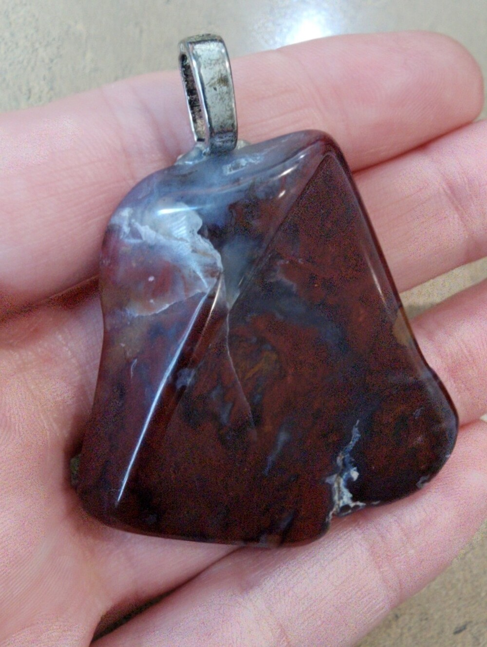 Polished Brown Stone Pendant with Silver Bail